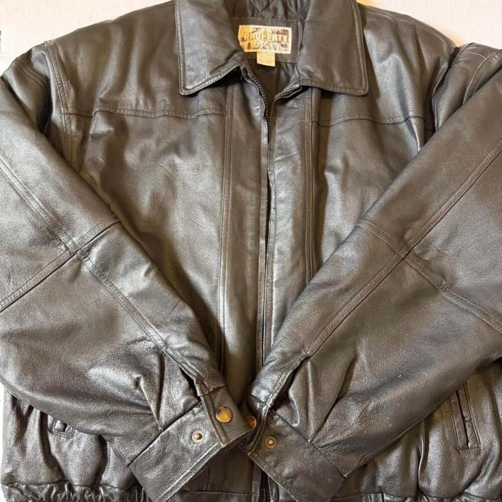 Property Genuine Leather Bomber Jacket XL Black Quilted Lining